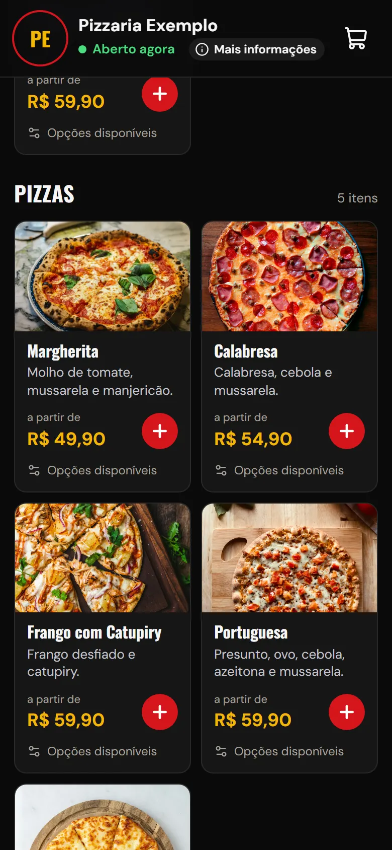 Lista de produtos com fotos, descrições e preços